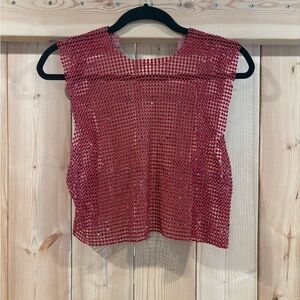 12th Tribe Red Rhinestone Mesh Crop Top